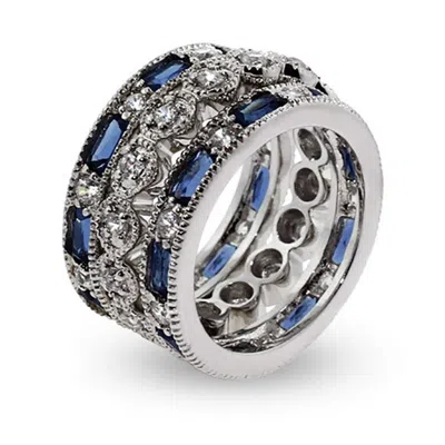 Evesaddiction Exquisite Three Band Sapphire Cz Stackable Ring Set - 7