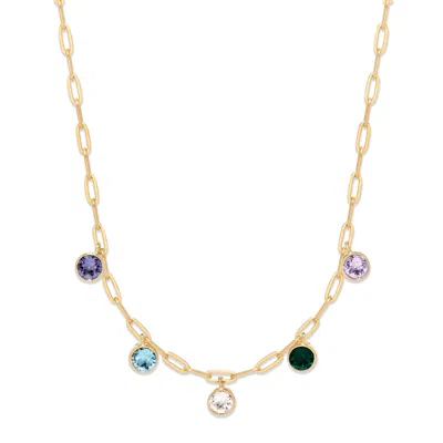 Evesaddiction Five Gold Paperclip Chain Birthstone Charm Necklace