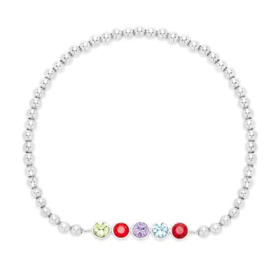 Evesaddiction Five Stone Bezel Set Birthstone Bead Bracelet In Silver