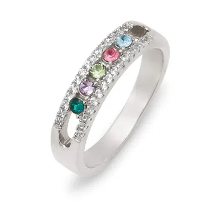 Evesaddiction Five Stone Birthstone Cz Silver Ring