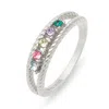 Evesaddiction Five Stone Birthstone Twisted Rope Silver Family Ring In Silver
