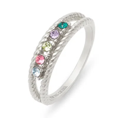 Evesaddiction Five Stone Birthstone Twisted Rope Silver Family Ring
