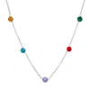 Evesaddiction Five Stone Floating Bezel Set Birthstone Necklace In Silver
