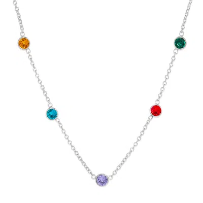 Evesaddiction Five Stone Floating Bezel Set Birthstone Necklace In Silver