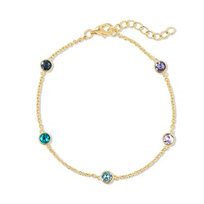 Evesaddiction Five Stone Floating Bezel Set Gold Birthstone Bracelet