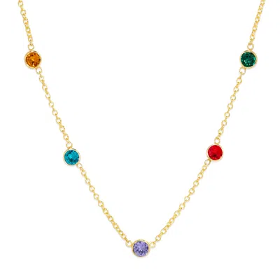 Evesaddiction Five Stone Floating Bezel Set Gold Birthstone Necklace