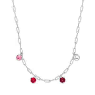 Evesaddiction Four Paperclip Chain Birthstone Charm Necklace In Metallic