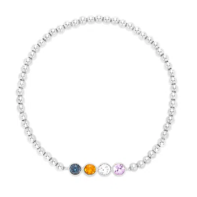 Evesaddiction Four Stone Bezel Set Birthstone Bead Bracelet In Silver