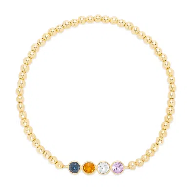 Evesaddiction Four Stone Bezel Set Gold Birthstone Bead Bracelet