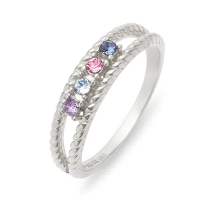 Evesaddiction Four Stone Birthstone Twisted Rope Silver Family Ring
