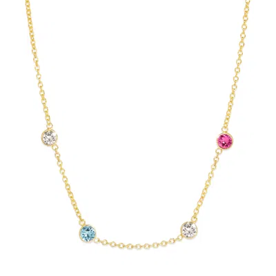 Evesaddiction Four Stone Floating Bezel Set Gold Birthstone Necklace
