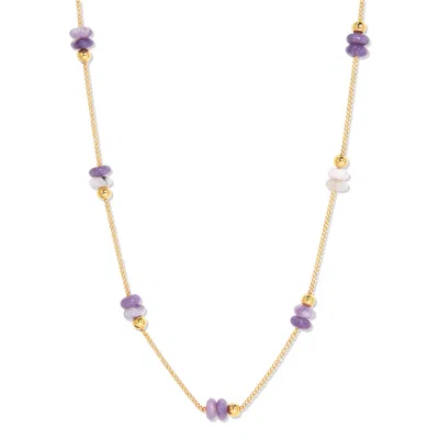 Evesaddiction Gold Beaded Birthstone Necklace - Gold / February