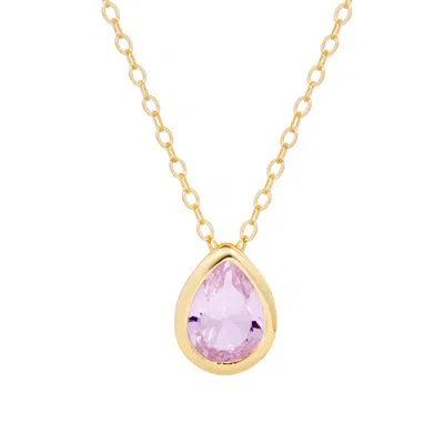 Evesaddiction Gold Plated June Pear Cut Bezel Birthstone Necklace In Pink