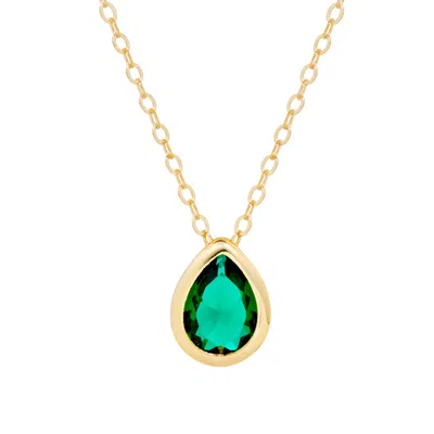 Evesaddiction Gold Plated May Pear Cut Bezel Birthstone Necklace In Green