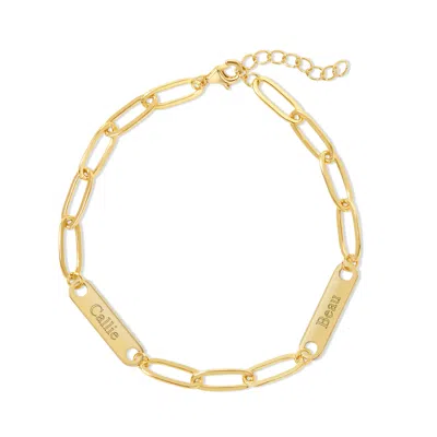 Evesaddiction Gold Plated Paperclip Chain Engravable Two Name Bar Bracelet