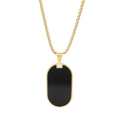 Evesaddiction Men's 18k Gold Plated Stainless Steel And Black Carbon Fiber Dog Tag Pendant