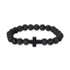 Evesaddiction Men's Agate Beaded Cross Bracelet - Black In Black