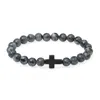 Evesaddiction Men's Agate Beaded Cross Bracelet - Gray In Gray