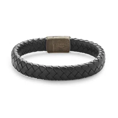 Evesaddiction Men's Antiqued Black Leather Bracelet
