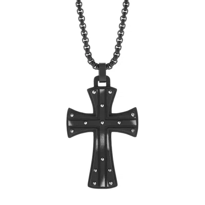 Evesaddiction Men's Antiqued Black Stainless Steel Cross Pendant