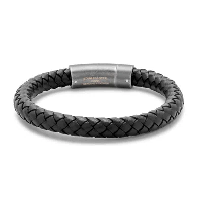 Evesaddiction Men's Black Braided Leather Bracelet