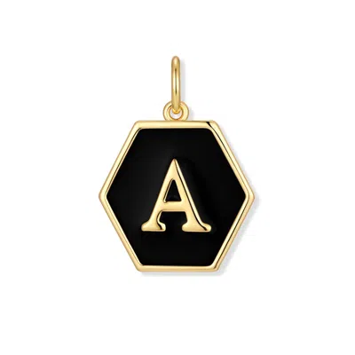 Evesaddiction Men's Black Enamel Initial Charm - Gold / A