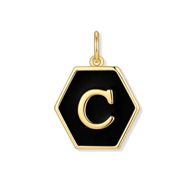 Evesaddiction Men's Black Enamel Initial Charm - Gold / C