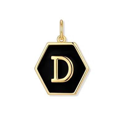 Evesaddiction Men's Black Enamel Initial Charm - Gold / D