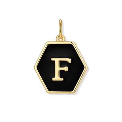 Evesaddiction Men's Black Enamel Initial Charm - Gold / F