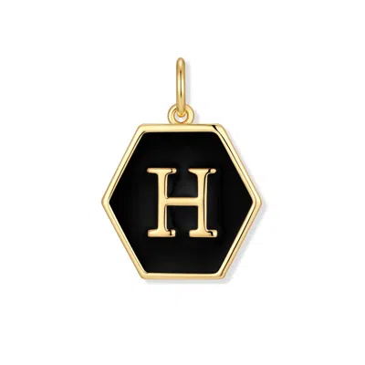 Evesaddiction Men's Black Enamel Initial Charm - Gold / H