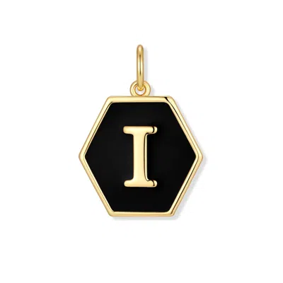 Evesaddiction Men's Black Enamel Initial Charm - Gold / I