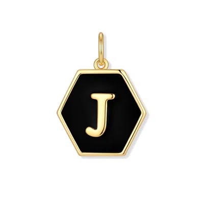 Evesaddiction Men's Black Enamel Initial Charm - Gold / J