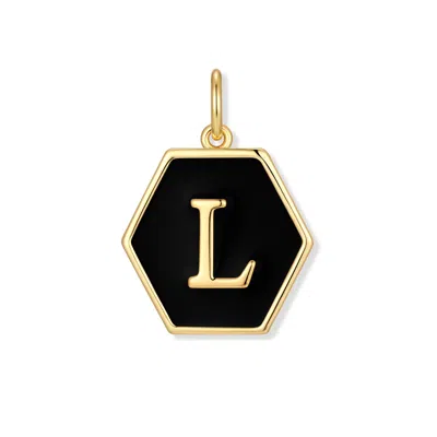 Evesaddiction Men's Black Enamel Initial Charm - Gold / L
