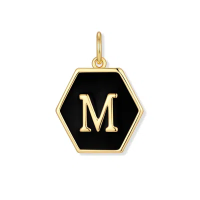 Evesaddiction Men's Black Enamel Initial Charm - Gold / M