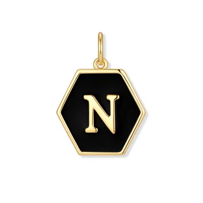 Evesaddiction Men's Black Enamel Initial Charm - Gold / N