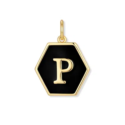 Evesaddiction Men's Black Enamel Initial Charm - Gold / P