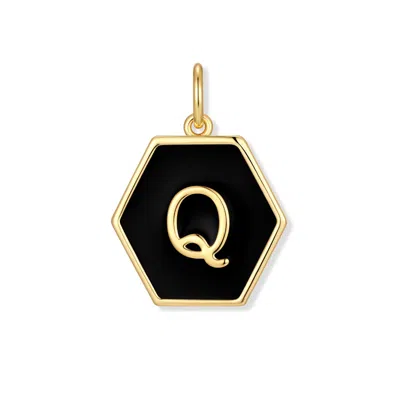 Evesaddiction Men's Black Enamel Initial Charm - Gold / Q