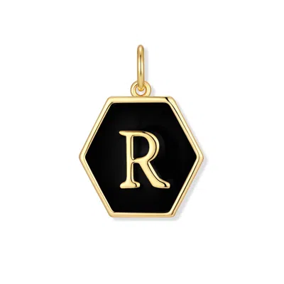 Evesaddiction Men's Black Enamel Initial Charm - Gold / R