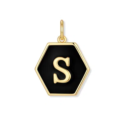 Evesaddiction Men's Black Enamel Initial Charm - Gold / S