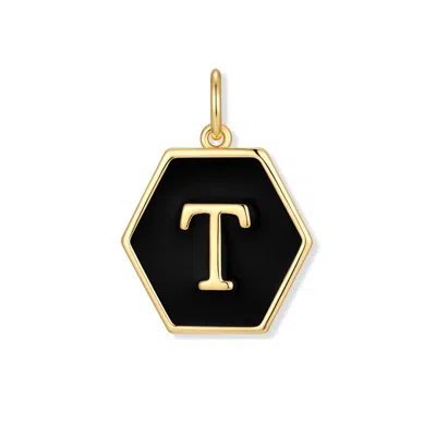 Evesaddiction Men's Black Enamel Initial Charm - Gold / T
