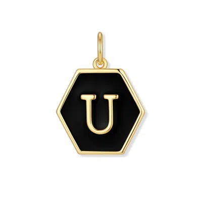 Evesaddiction Men's Black Enamel Initial Charm - Gold / U