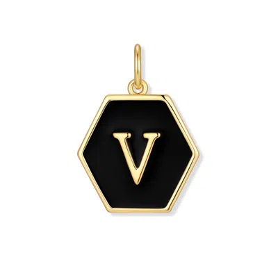 Evesaddiction Men's Black Enamel Initial Charm - Gold / V