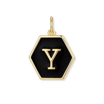 Evesaddiction Men's Black Enamel Initial Charm - Gold / Y