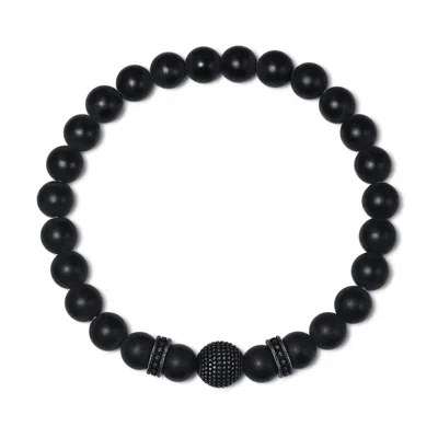 Evesaddiction Men's Black Lava And Stainless Steel Beaded Bracelet