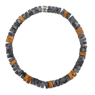 Evesaddiction Men's Black Spectrolite And Grain Stone Bead Bracelet In Multi