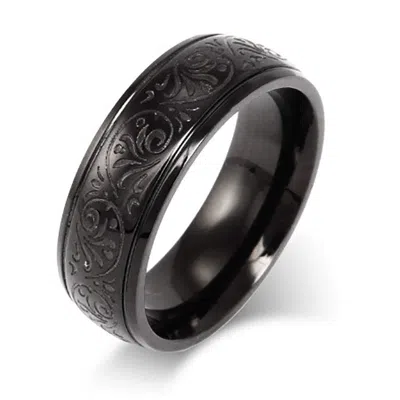 Evesaddiction Men's Black Stainless Steel Carved Design Ring - 12