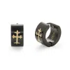 Evesaddiction Men's Black Stainless Steel Cross Huggie Earrings In Black