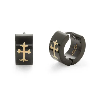 Evesaddiction Men's Black Stainless Steel Cross Huggie Earrings
