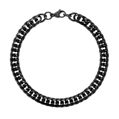 Evesaddiction Men's Black Stainless Steel Double Curb Chain Bracelet