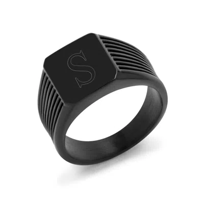 Evesaddiction Men's Black Stainless Steel Signet Ring - 12